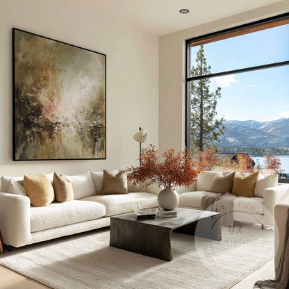 Neutral Abstract Landscape Painting, Textured Brown Wall Art, Modern Minimalist  #3