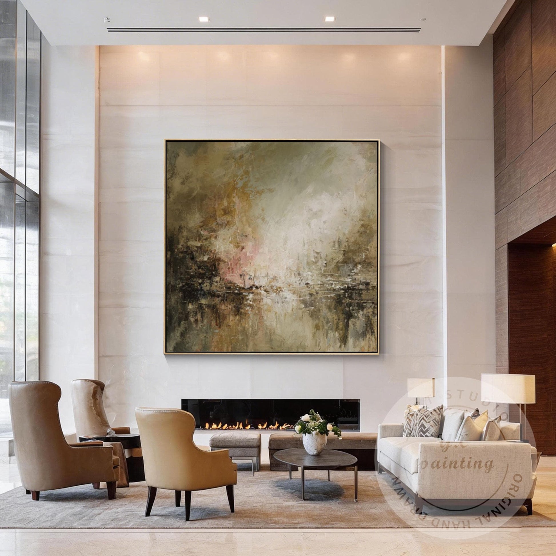 Neutral Abstract Landscape Painting, Textured Brown Wall Art, Modern Minimalist  #4