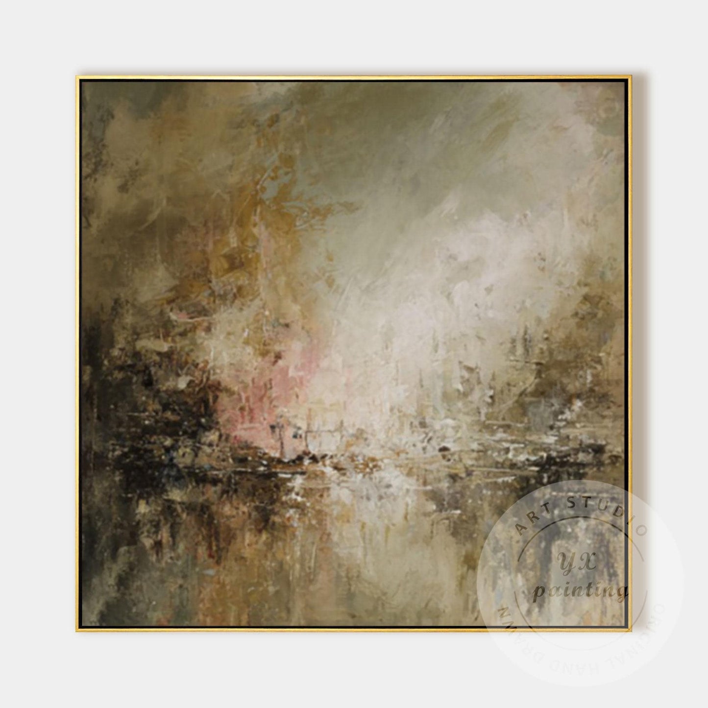 Neutral Abstract Landscape Painting, Textured Brown Wall Art, Modern Minimalist  #8