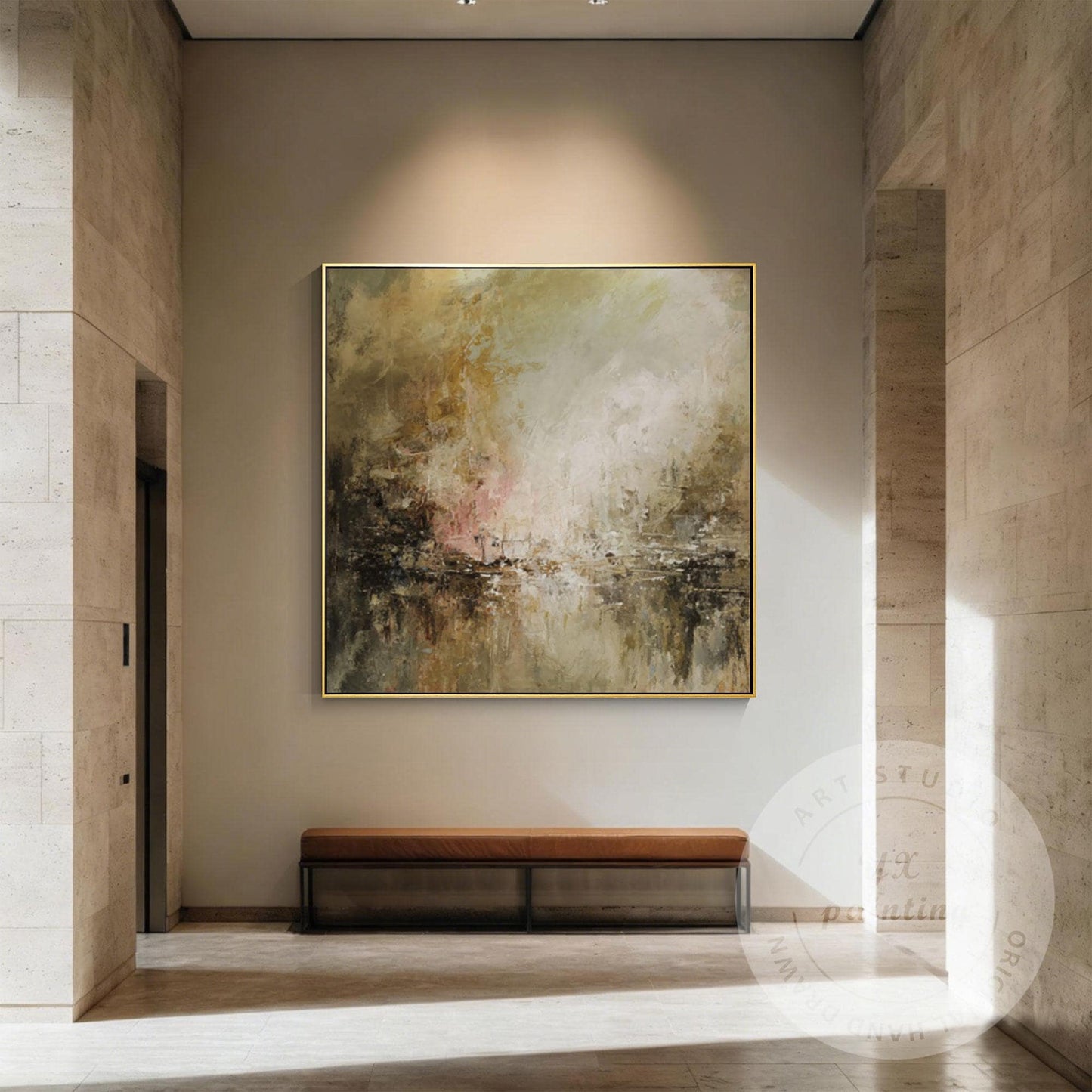 Neutral Abstract Landscape Painting, Textured Brown Wall Art, Modern Minimalist  #1