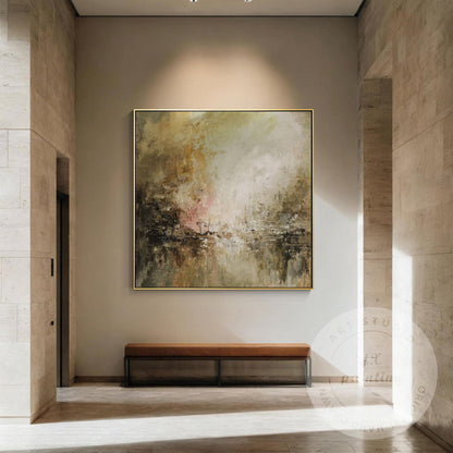 Neutral Abstract Landscape Painting, Textured Brown Wall Art, Modern Minimalist  #1