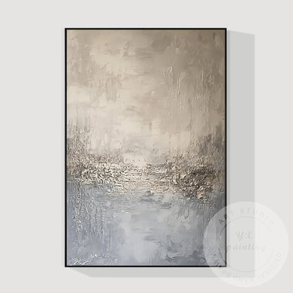 Neutral Abstract Landscape Wall Art, Beige Blue Textured Painting, Modern Minima #2