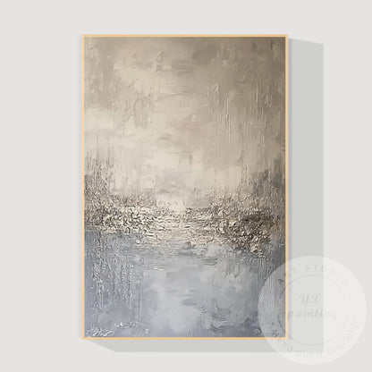 Neutral Abstract Landscape Wall Art, Beige Blue Textured Painting, Modern Minima #9
