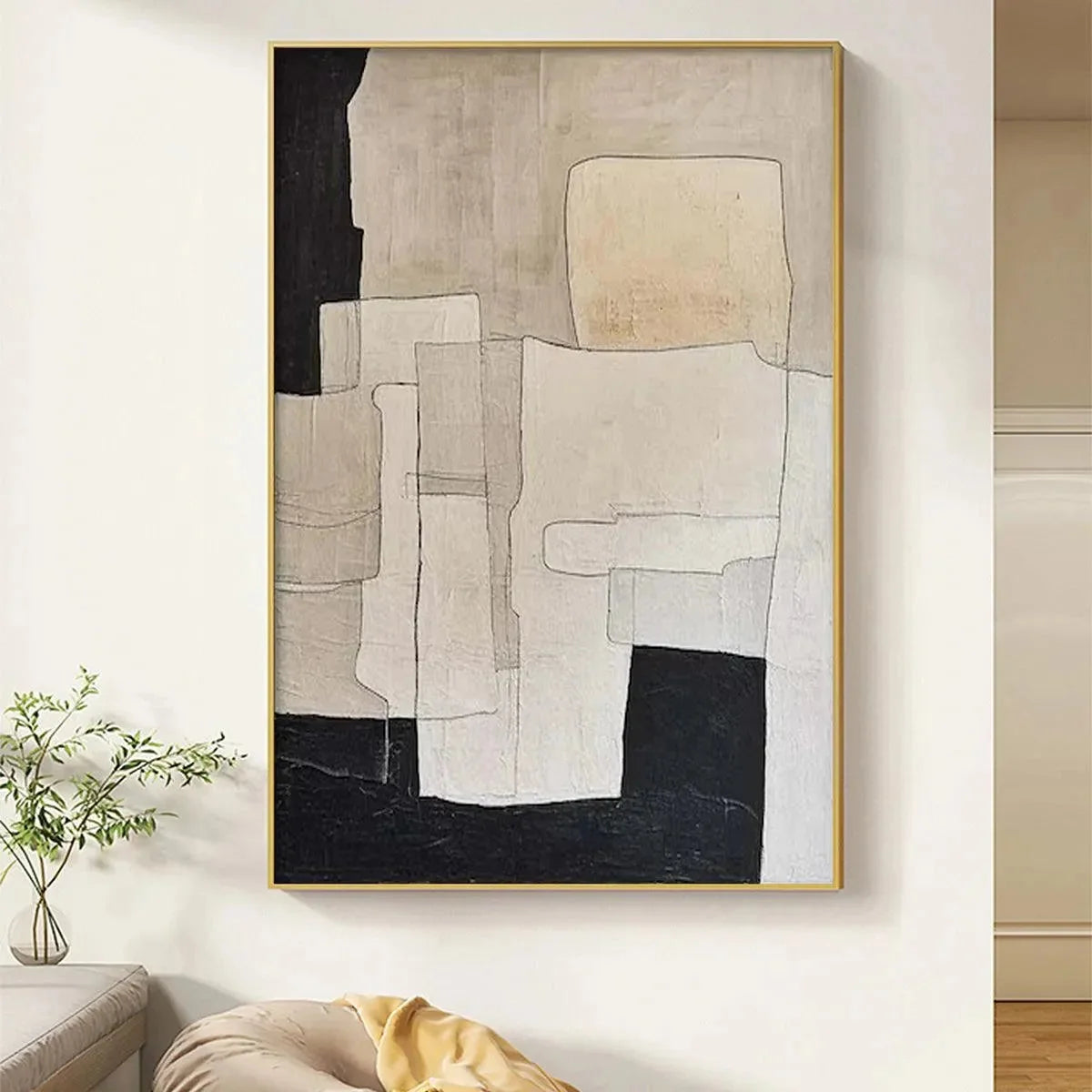 NEUTRAL ABSTRACT: Minimalist Abstract Painting in Beige and Black | Minimalist closeup, raised brushwork detail