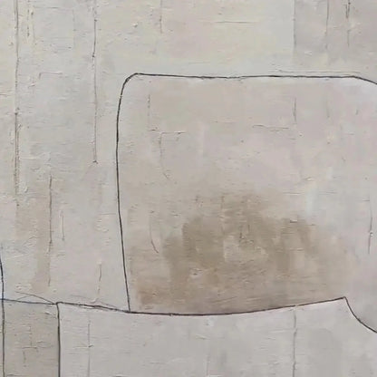 NEUTRAL ABSTRACT: Minimalist Abstract Painting in Beige and Black | rectangular format, hand-painted canvas edge