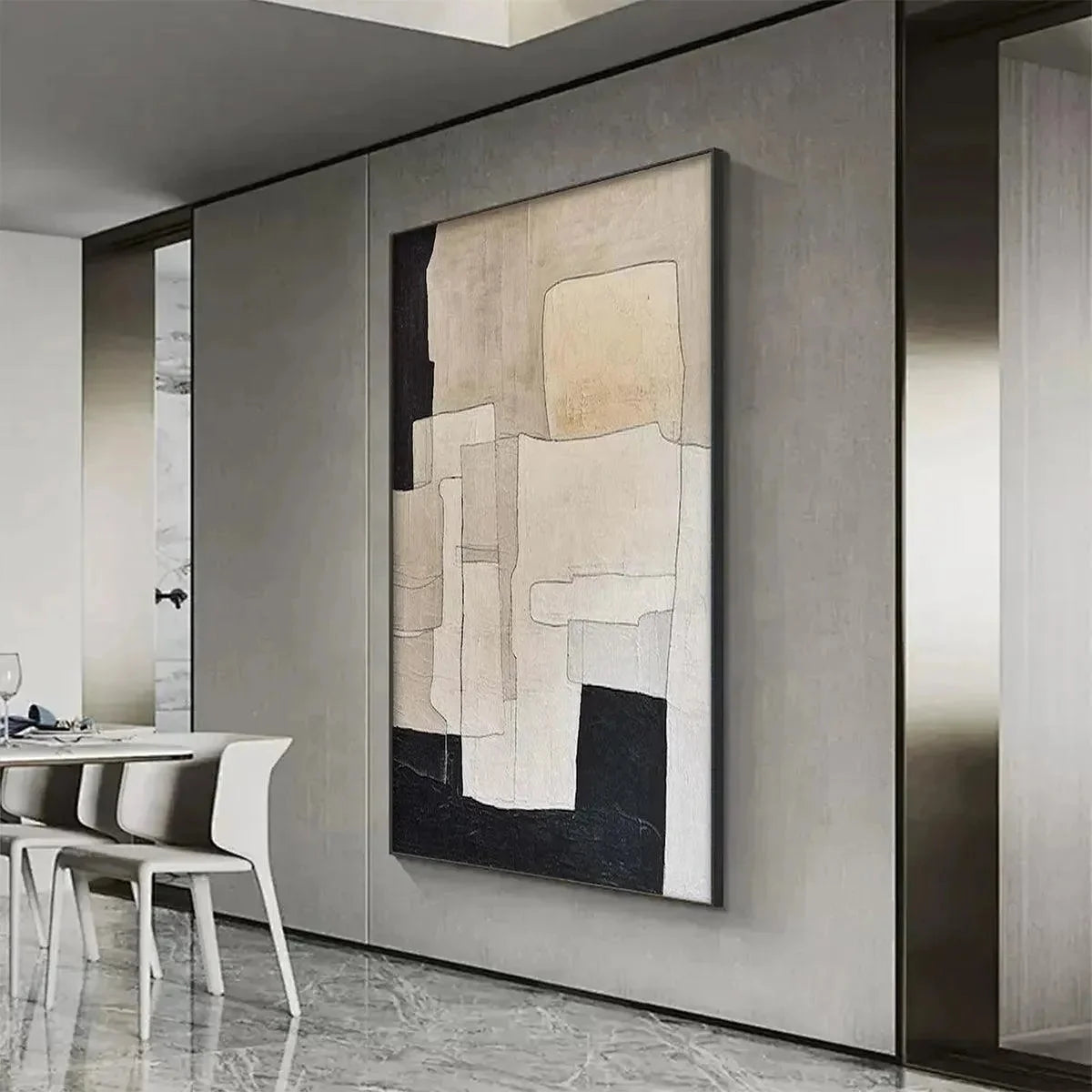 NEUTRAL ABSTRACT: Minimalist Abstract Painting in Beige and Black | rolled canvas, ready for custom framing