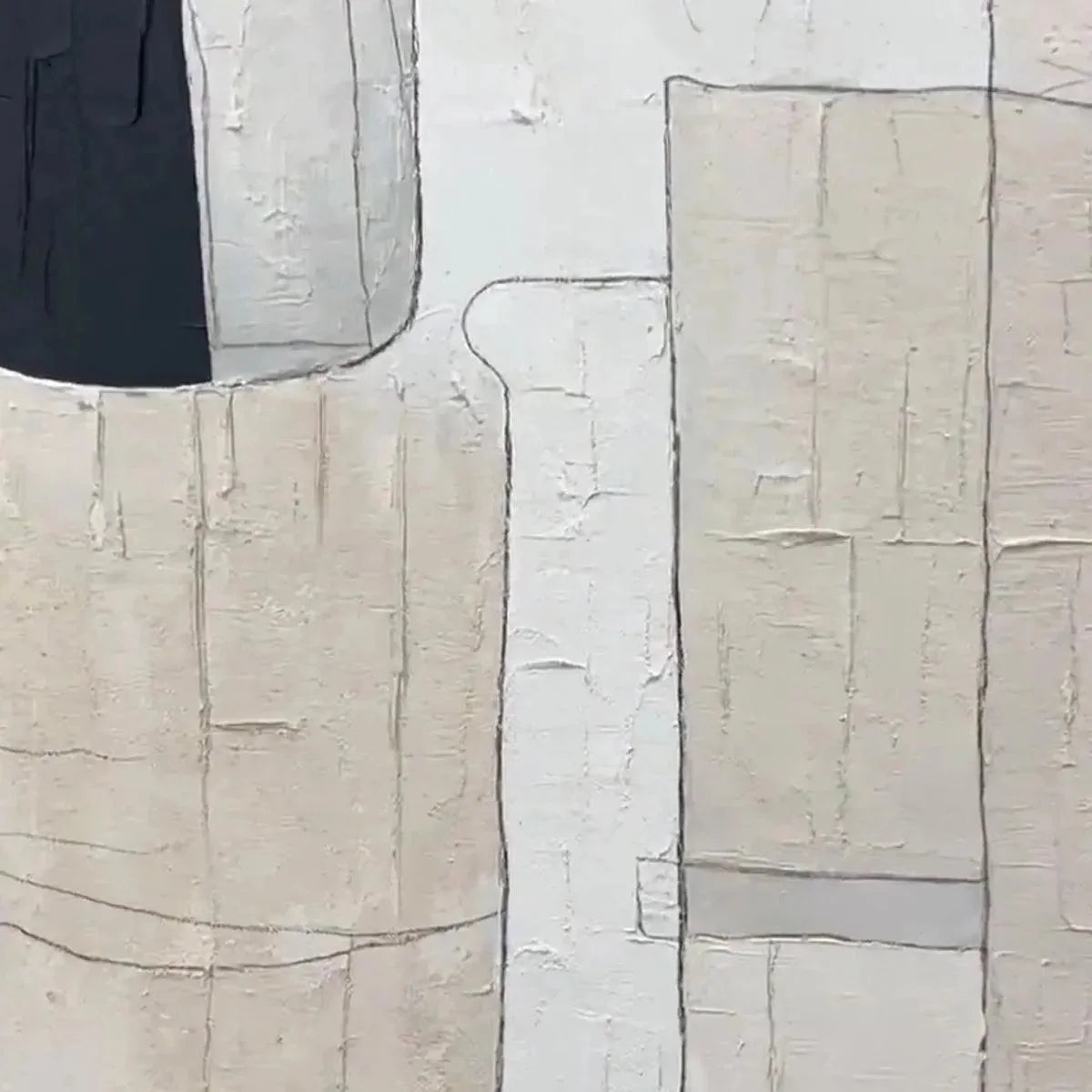 NEUTRAL ABSTRACT: Minimalist Abstract Painting in Beige and Black | black frame version on white wall
