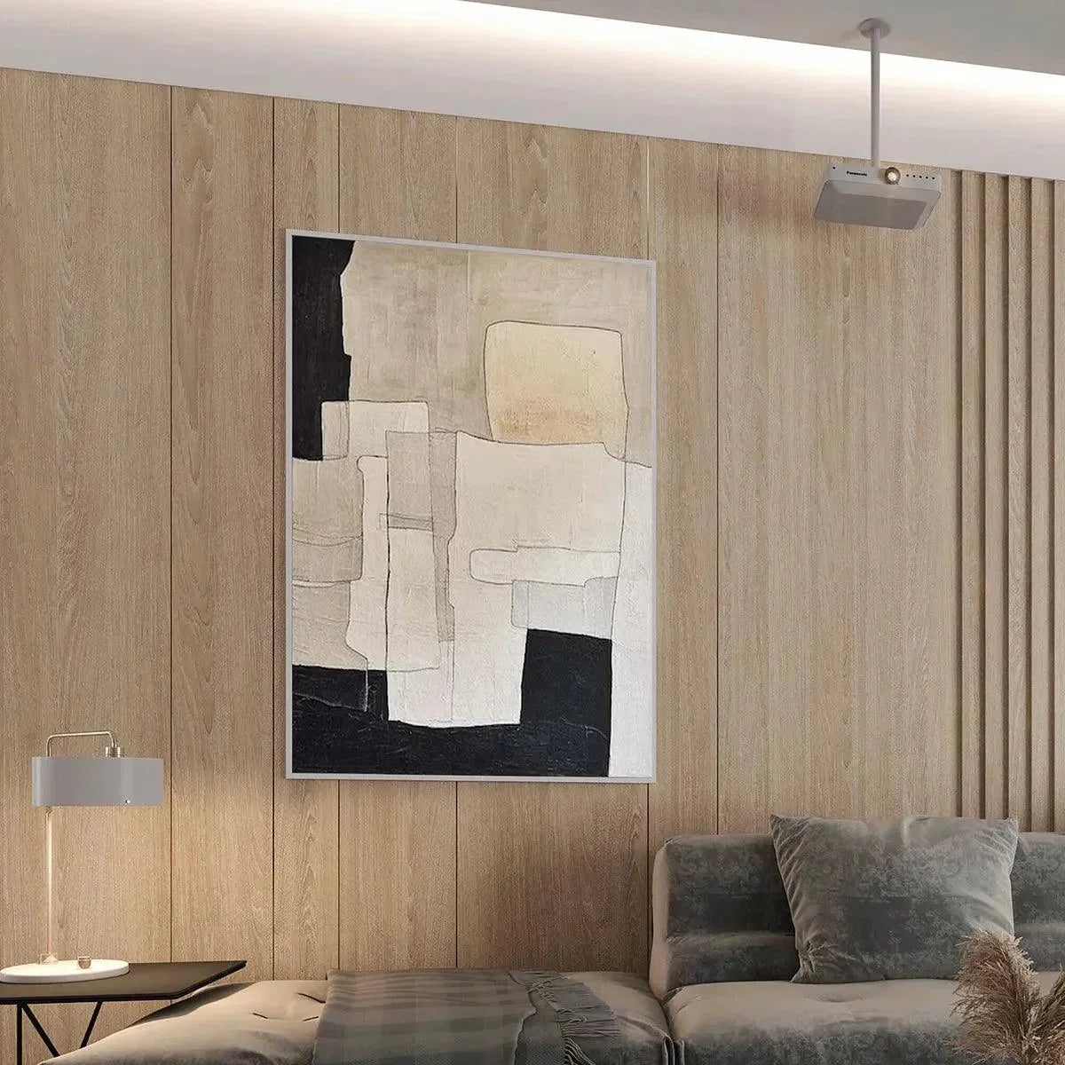 NEUTRAL ABSTRACT: Minimalist Abstract Painting in Beige and Black | Minimalist mood, soft natural light studio shot