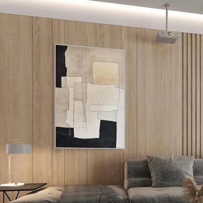 NEUTRAL ABSTRACT: Minimalist Abstract Painting in Beige and Black | Minimalist mood, soft natural light studio shot
