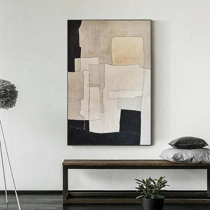 NEUTRAL ABSTRACT: Minimalist Abstract Painting in Beige and Black | beige palette, original oil on stretched canvas art