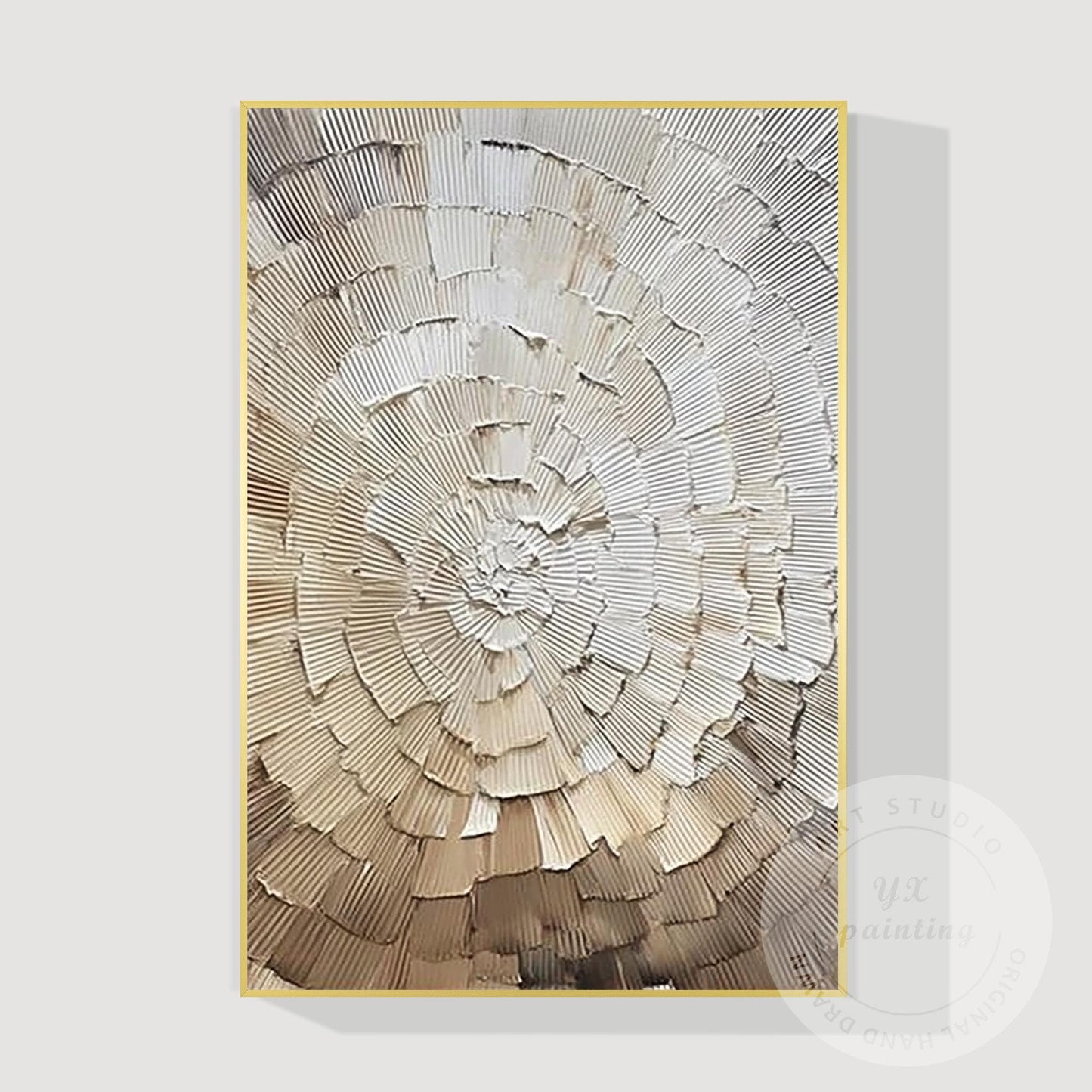 Neutral Abstract Texture Painting, Radial Circle Relief Wall Art, Minimalist Bei #11