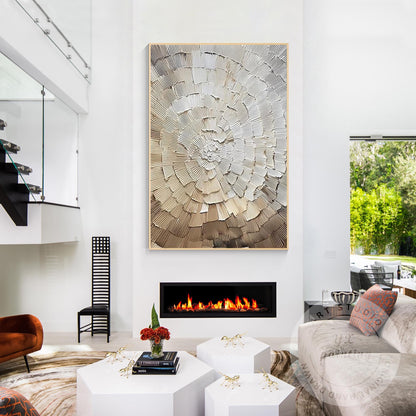 Neutral Abstract Texture Painting, Radial Circle Relief Wall Art, Minimalist Bei #6