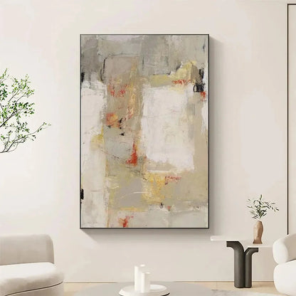 NEUTRAL ABSTRACTION: Minimalist Abstract Painting, Vertical Wall Art | Minimalist closeup, raised brushwork detail