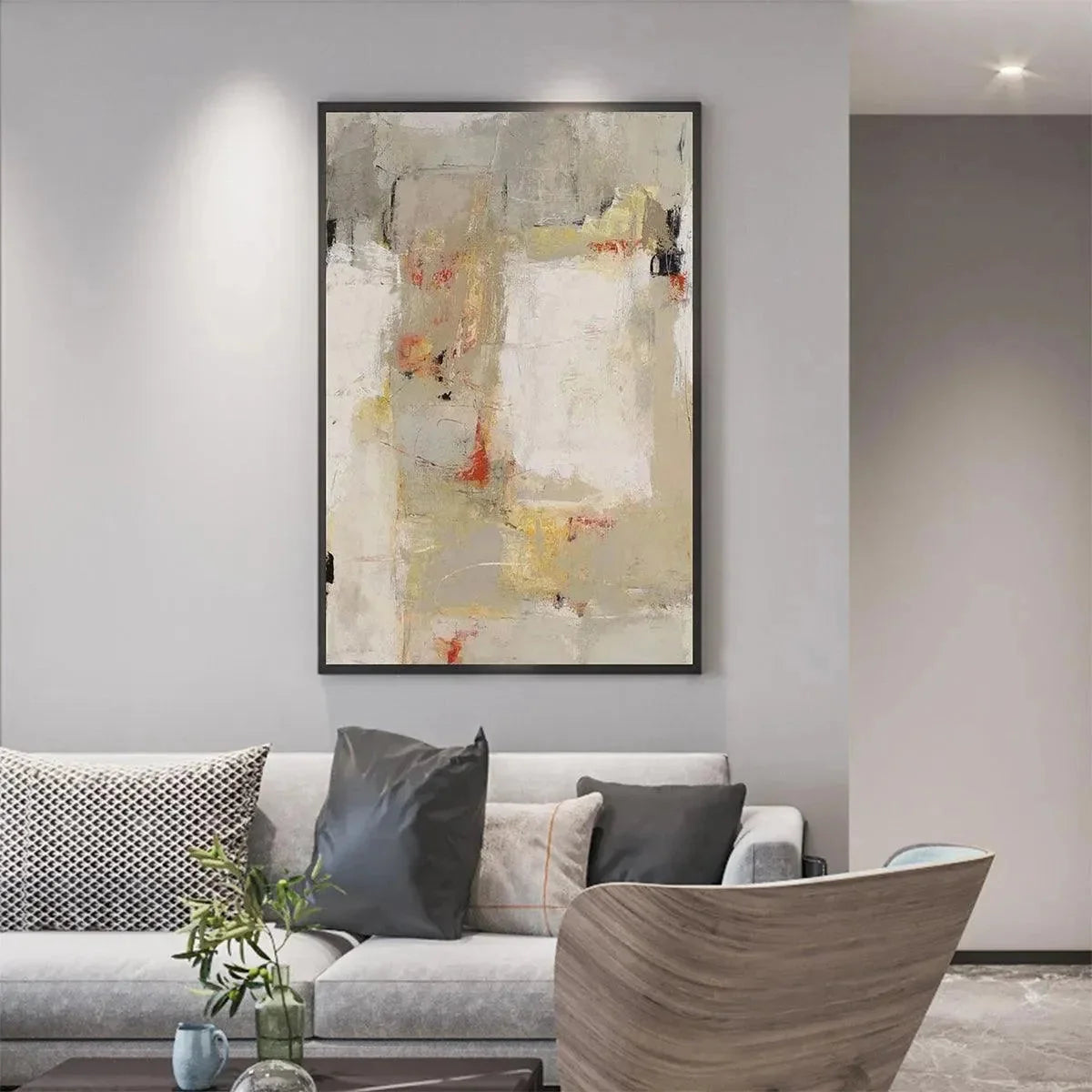 NEUTRAL ABSTRACTION: Minimalist Abstract Painting, Vertical Wall Art | rolled canvas, ready for custom framing