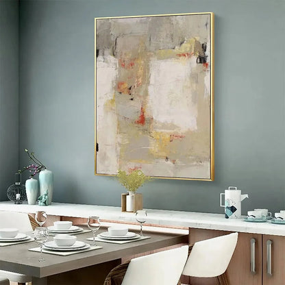 NEUTRAL ABSTRACTION: Minimalist Abstract Painting, Vertical Wall Art | black frame version on white wall