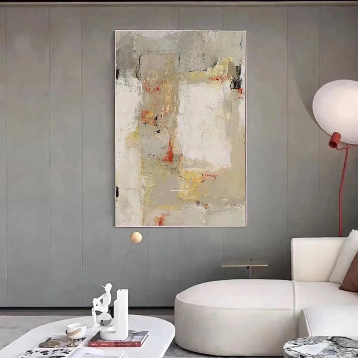 NEUTRAL ABSTRACTION: Minimalist Abstract Painting, Vertical Wall Art | Minimalist mood, soft natural light studio shot