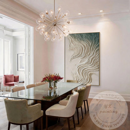 Neutral Beige Textured Wall Art, Large Coastal Wave Painting, Abstract Ocean Can #5