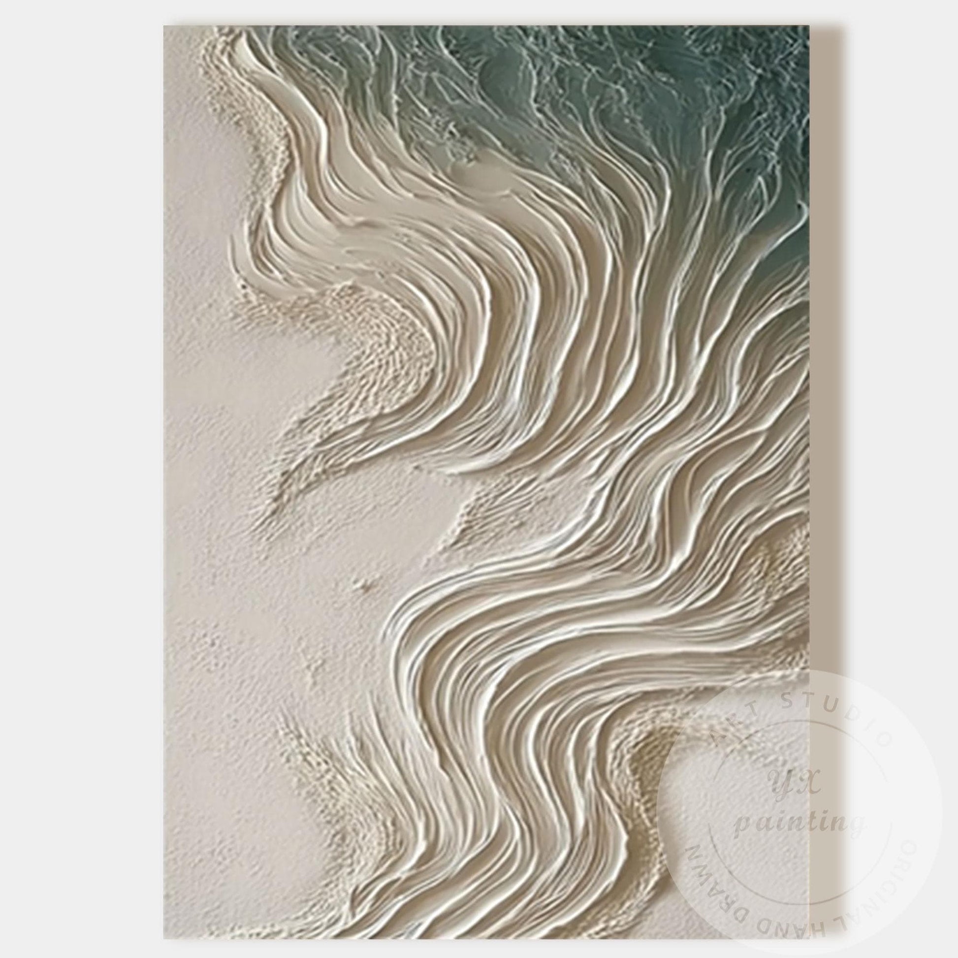 Neutral Beige Textured Wall Art, Large Coastal Wave Painting, Abstract Ocean Can #10
