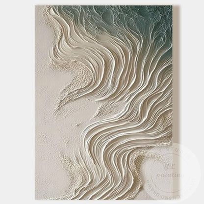 Neutral Beige Textured Wall Art, Large Coastal Wave Painting, Abstract Ocean Can #10