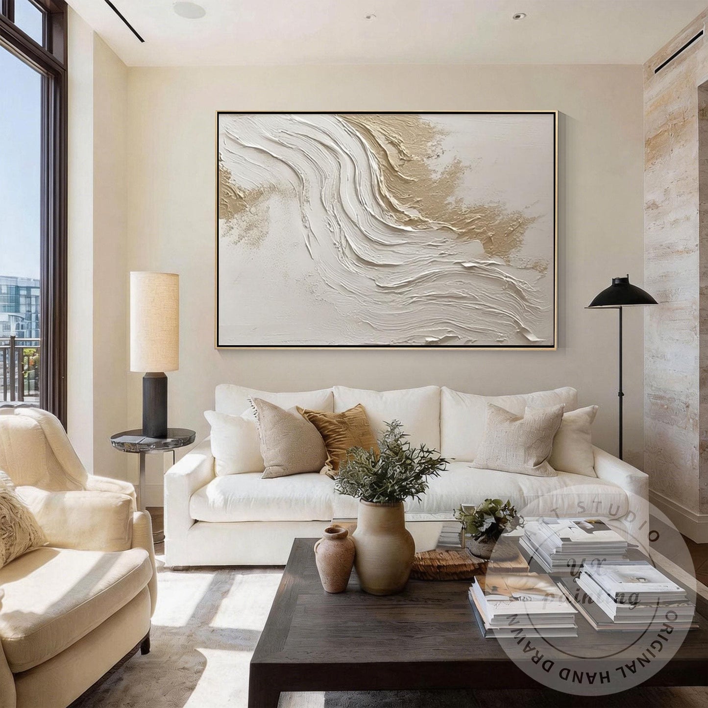 Neutral Beige Textured Wall Art, Large Modern Organic Canvas Painting, Minimalis #3