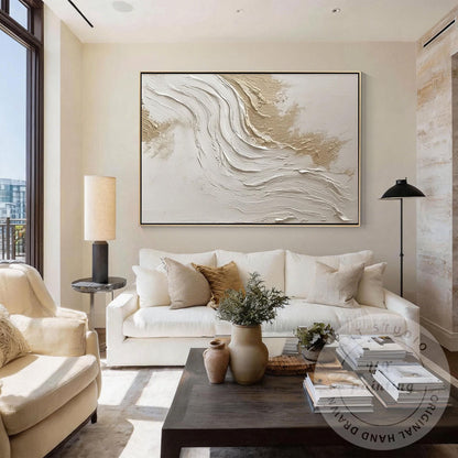 Neutral Beige Textured Wall Art, Large Modern Organic Canvas Painting, Minimalis #3