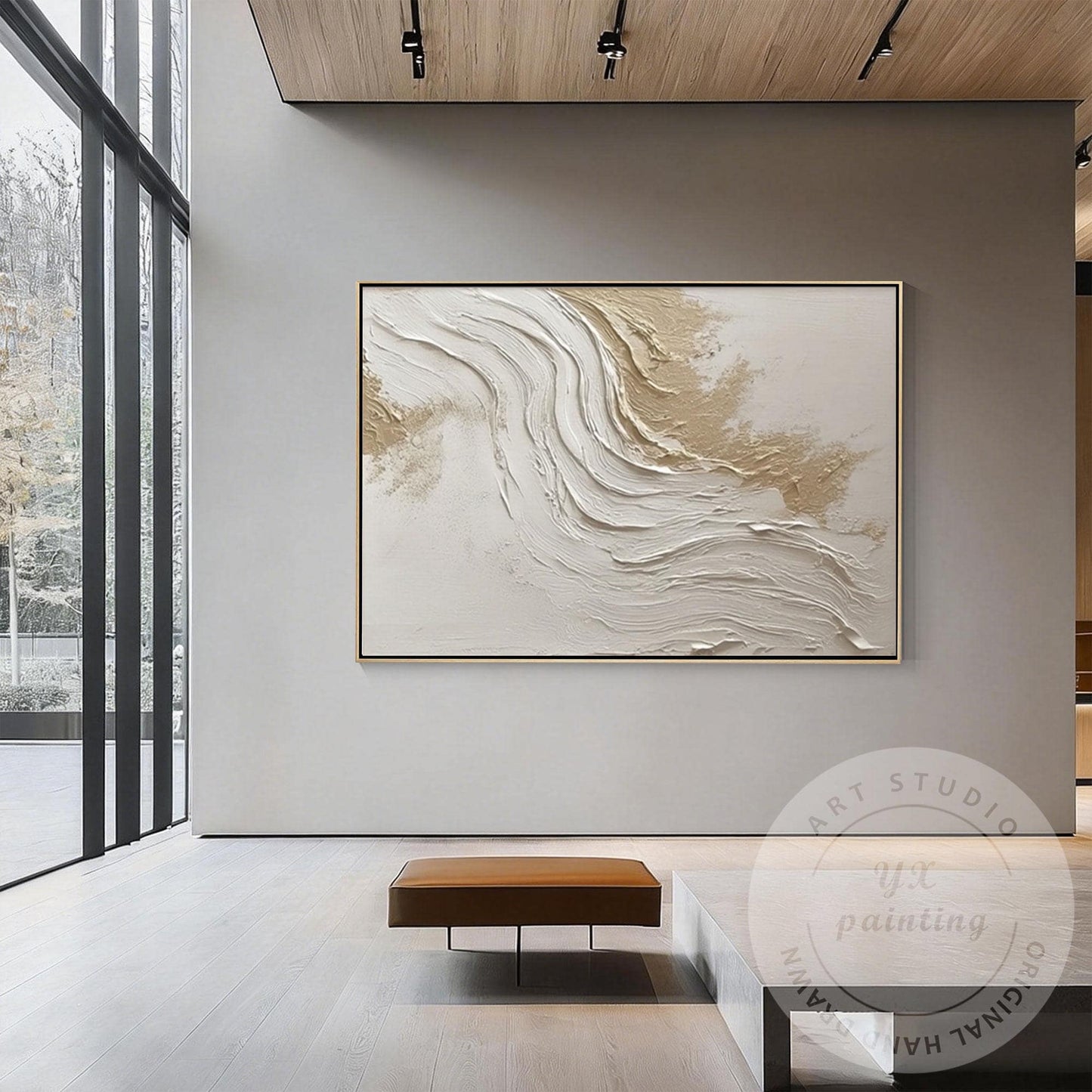 Neutral Beige Textured Wall Art, Large Modern Organic Canvas Painting, Minimalis #4