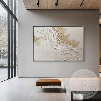 Neutral Beige Textured Wall Art, Large Modern Organic Canvas Painting, Minimalis #4
