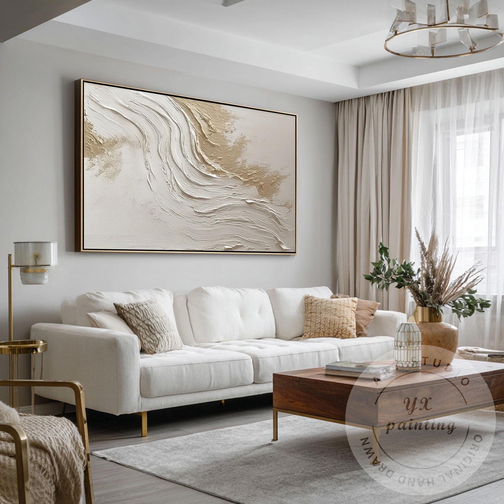 Neutral Beige Textured Wall Art, Large Modern Organic Canvas Painting, Minimalis #5
