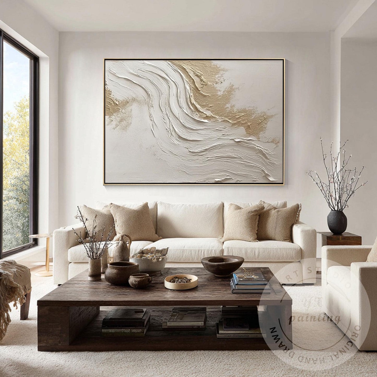 Neutral Beige Textured Wall Art, Large Modern Organic Canvas Painting, Minimalis #1