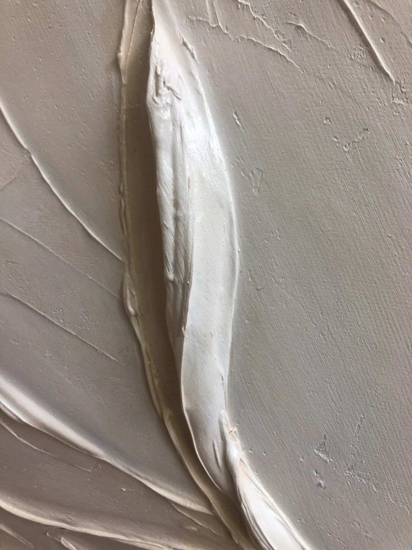 Close view of Neutral Boho Textured Floral Art Hand-Painted White Flower Diptych showing raised texture, layered brushwork, and tactile canvas detail for neutral home decor.
