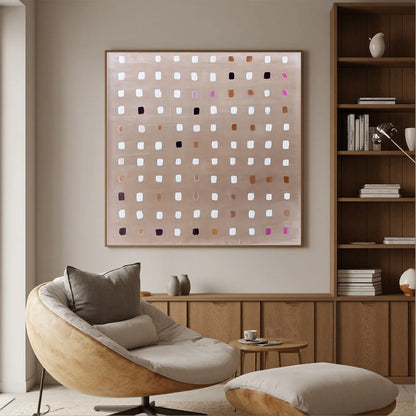 NEUTRAL HARMONY: Minimalist Abstract Grid Oil Painting | Minimalist closeup, raised brushwork detail