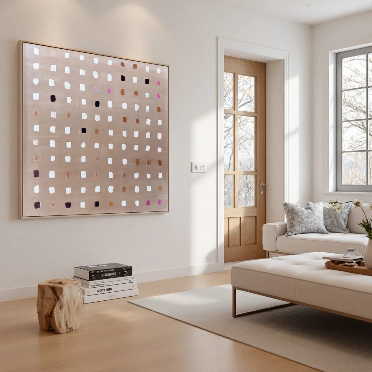 NEUTRAL HARMONY: Minimalist Abstract Grid Oil Painting | rectangular format, hand-painted canvas edge