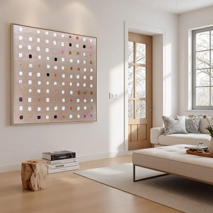NEUTRAL HARMONY: Minimalist Abstract Grid Oil Painting | rectangular format, hand-painted canvas edge