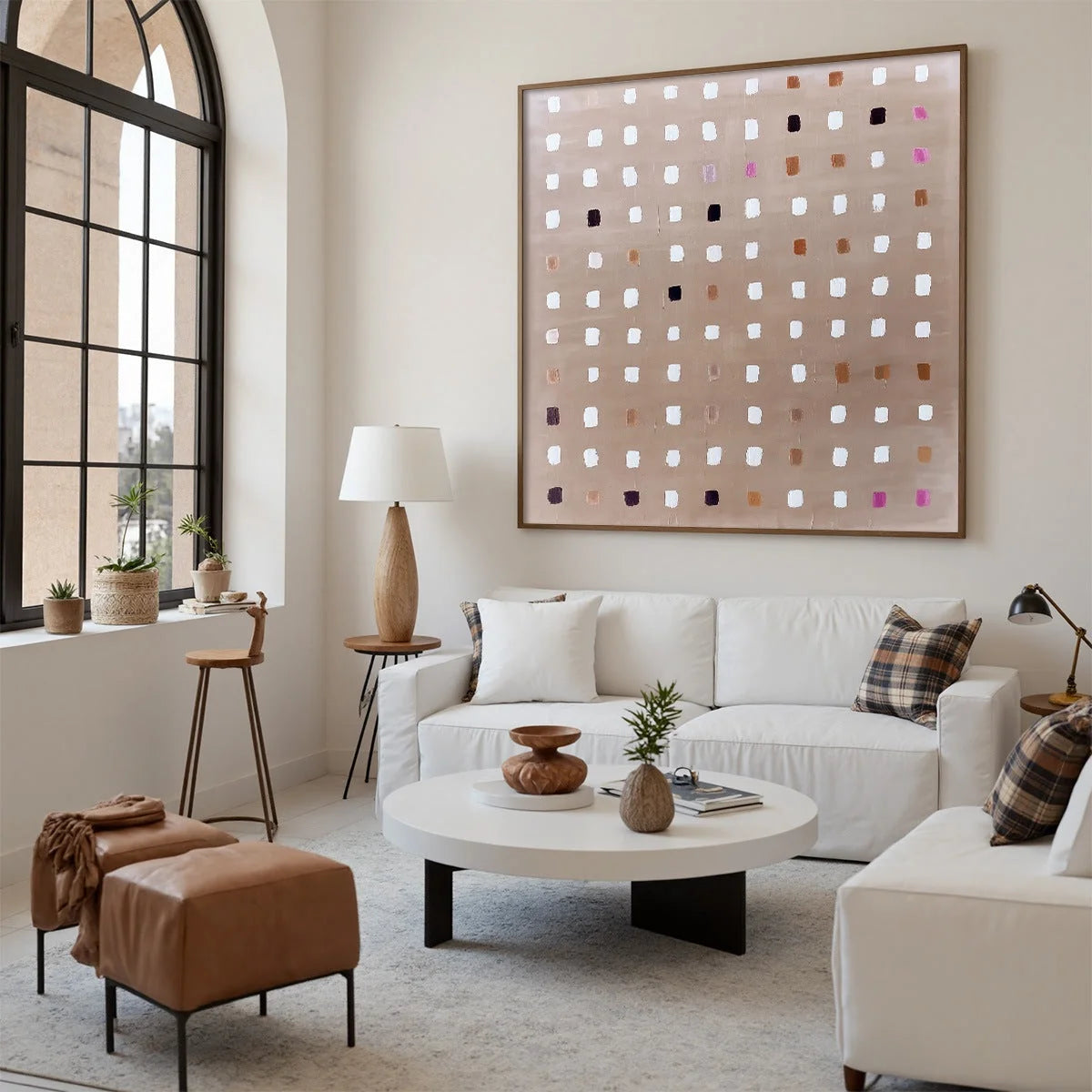 NEUTRAL HARMONY: Minimalist Abstract Grid Oil Painting | rolled canvas, ready for custom framing