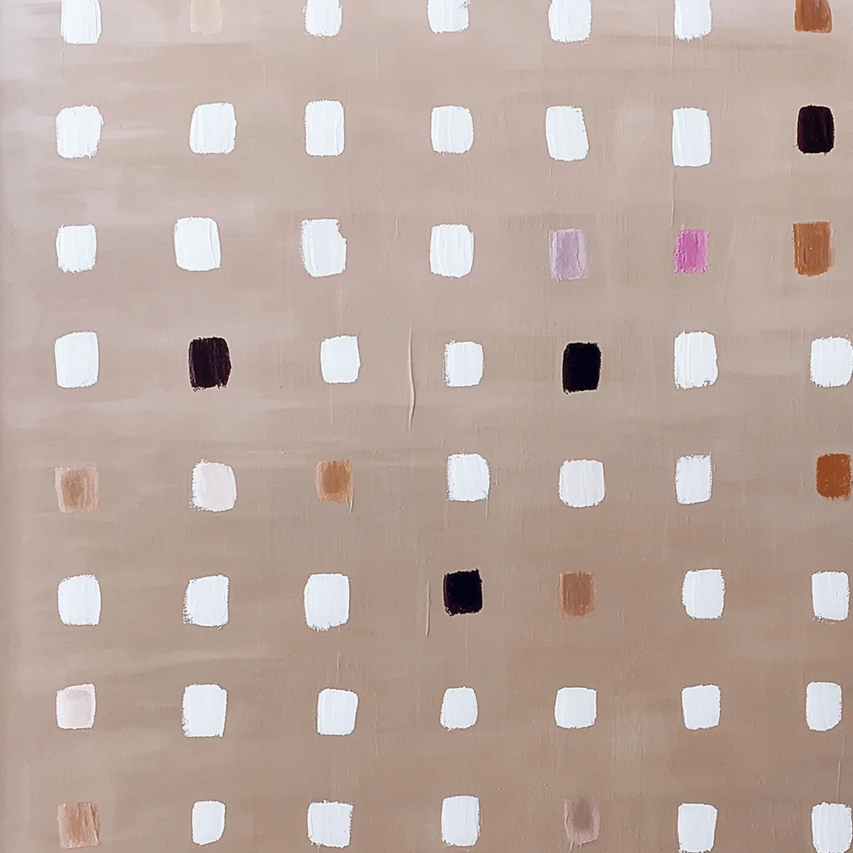 NEUTRAL HARMONY: Minimalist Abstract Grid Oil Painting | black frame version on white wall