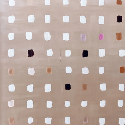 NEUTRAL HARMONY: Minimalist Abstract Grid Oil Painting | black frame version on white wall