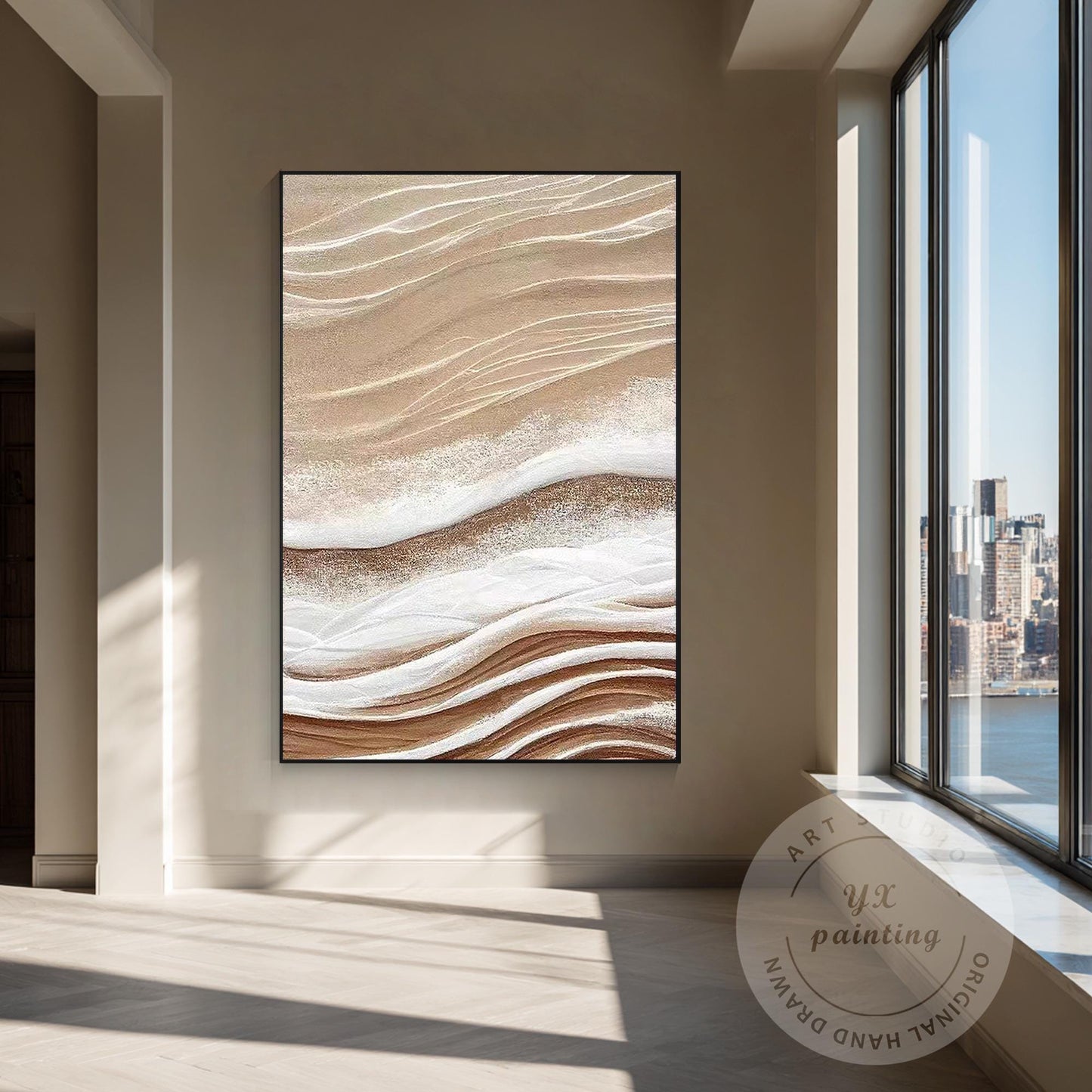 Neutral Textured Abstract Canvas Art, 3D Beige Modern Wall Art, Contemporary Min #2