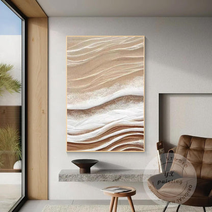 Neutral Textured Abstract Canvas Art, 3D Beige Modern Wall Art, Contemporary Min #3