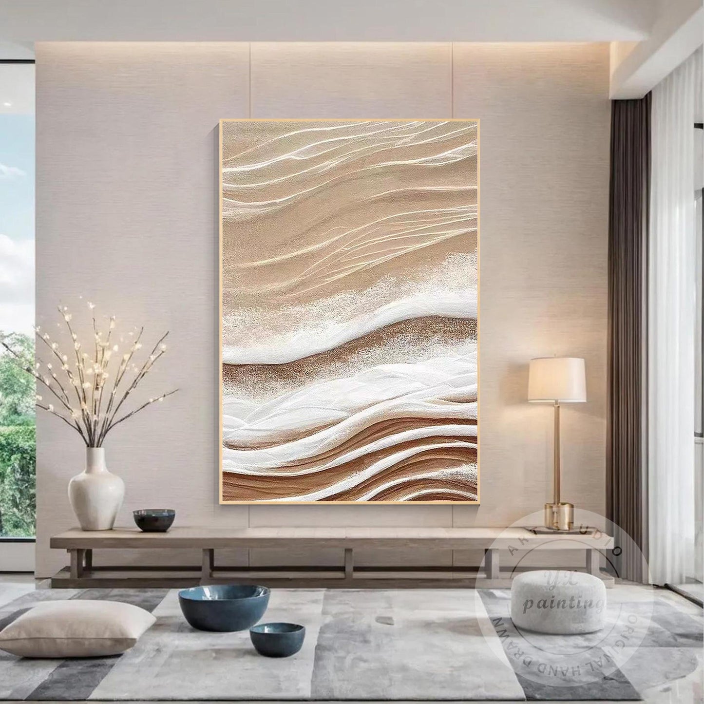 Neutral Textured Abstract Canvas Art, 3D Beige Modern Wall Art, Contemporary Min #4