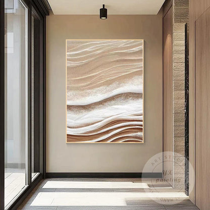 Neutral Textured Abstract Canvas Art, 3D Beige Modern Wall Art, Contemporary Min #6