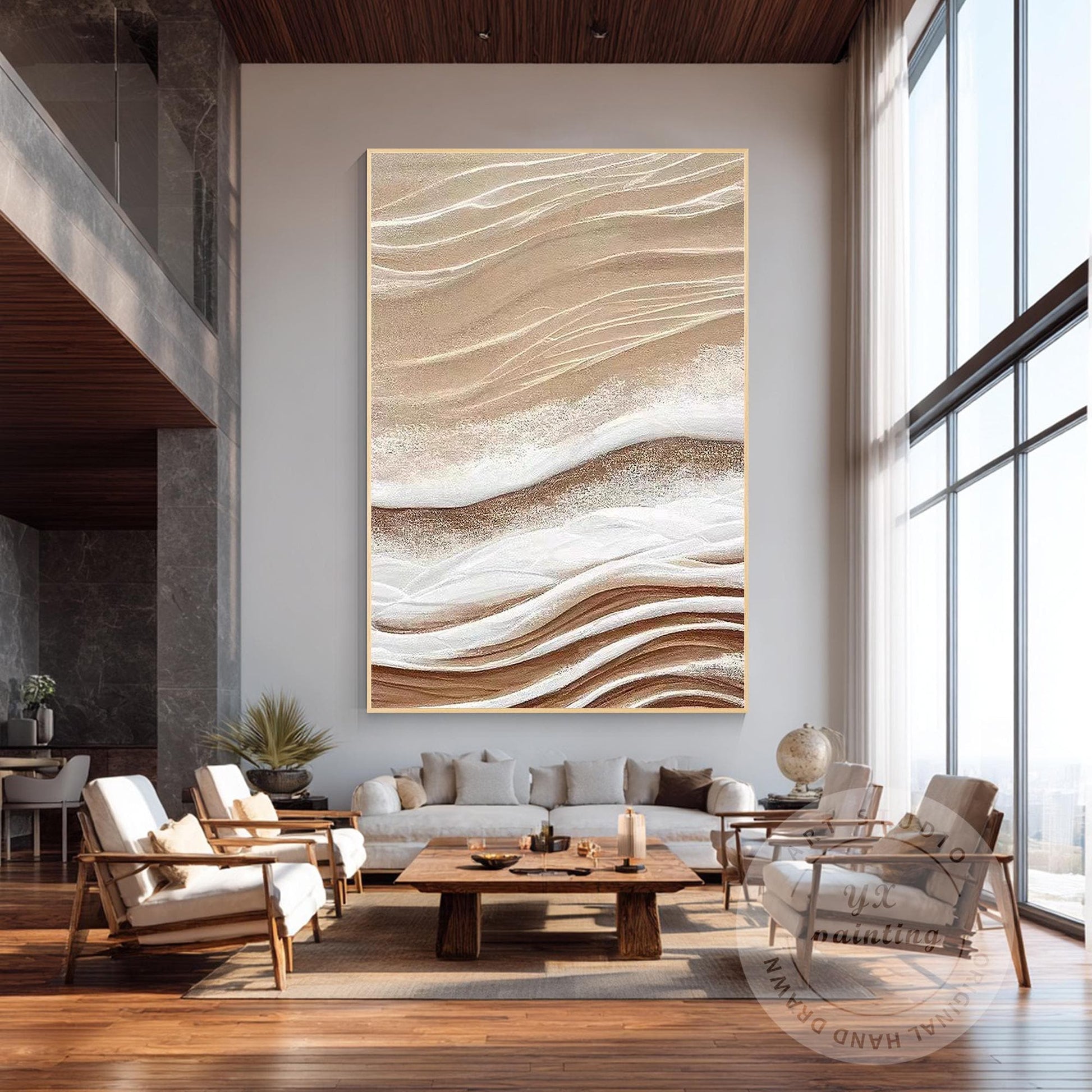 Neutral Textured Abstract Canvas Art, 3D Beige Modern Wall Art, Contemporary Min #1