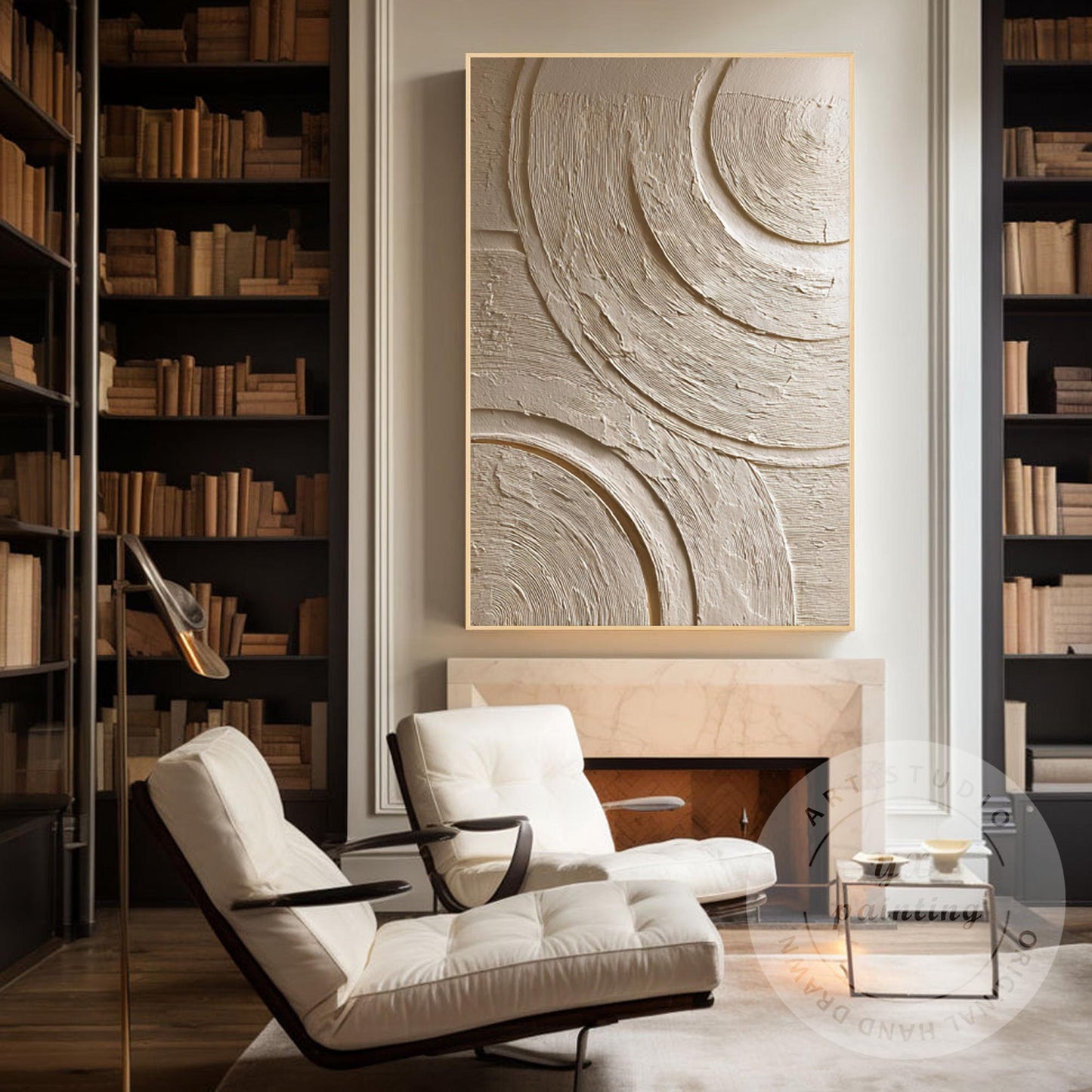 Neutral Textured Abstract Wall Art, Beige Circle Relief Painting, Minimalist Pla #4