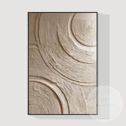 Neutral Textured Abstract Wall Art, Beige Circle Relief Painting, Minimalist Pla #8