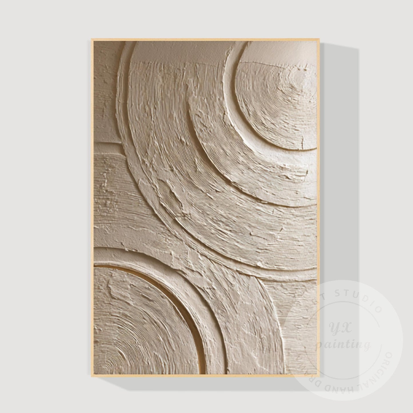 Neutral Textured Abstract Wall Art, Beige Circle Relief Painting, Minimalist Pla #9