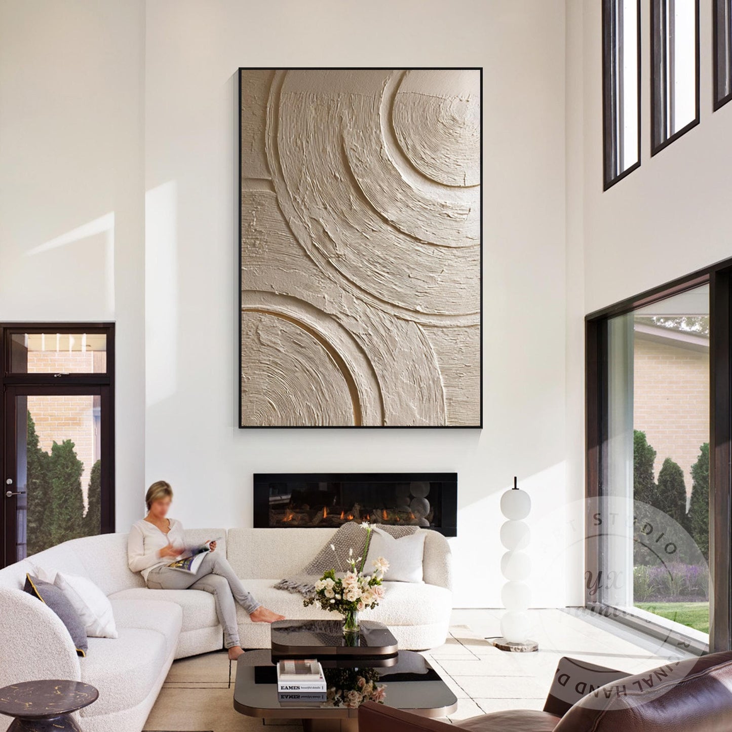 Neutral Textured Abstract Wall Art, Beige Circle Relief Painting, Minimalist Pla #1