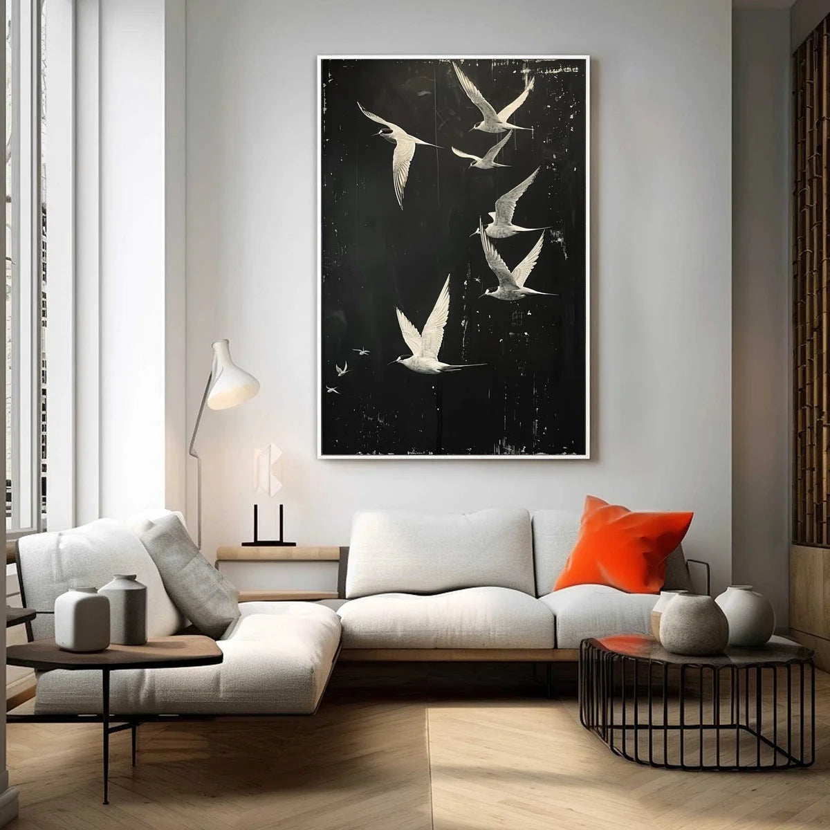 NIGHT FLIGHT: Monochromatic Birds in Flight Oil Painting | Figurative mood, soft natural light studio shot