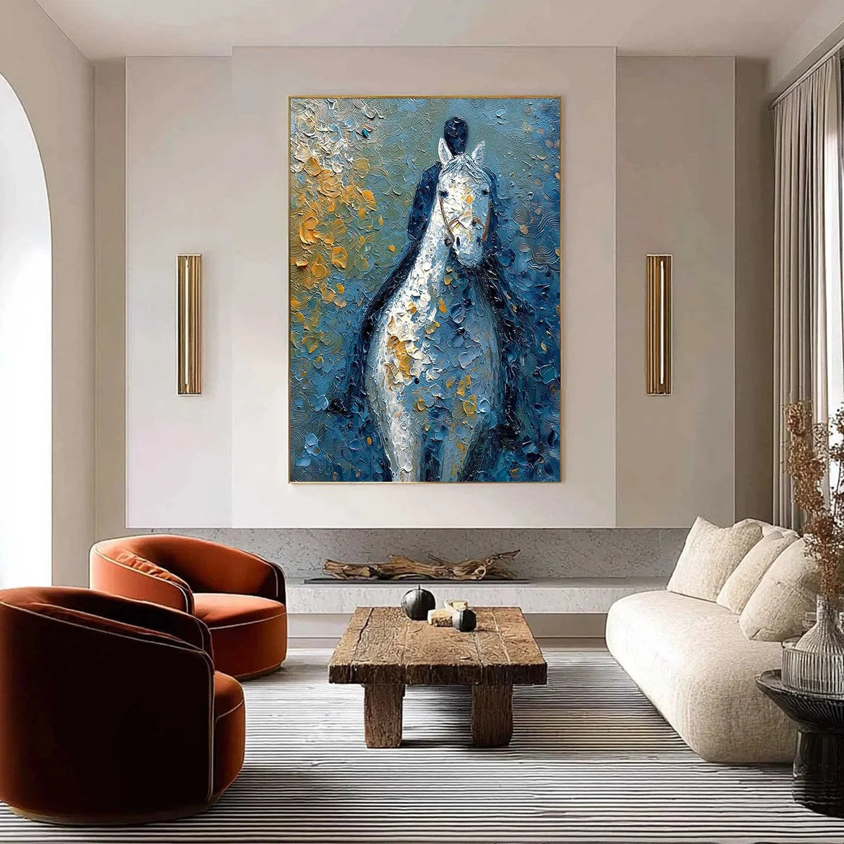 NOBLE COMPANION: Textured Impasto Horse and Rider Painting | Abstract closeup, raised brushwork detail