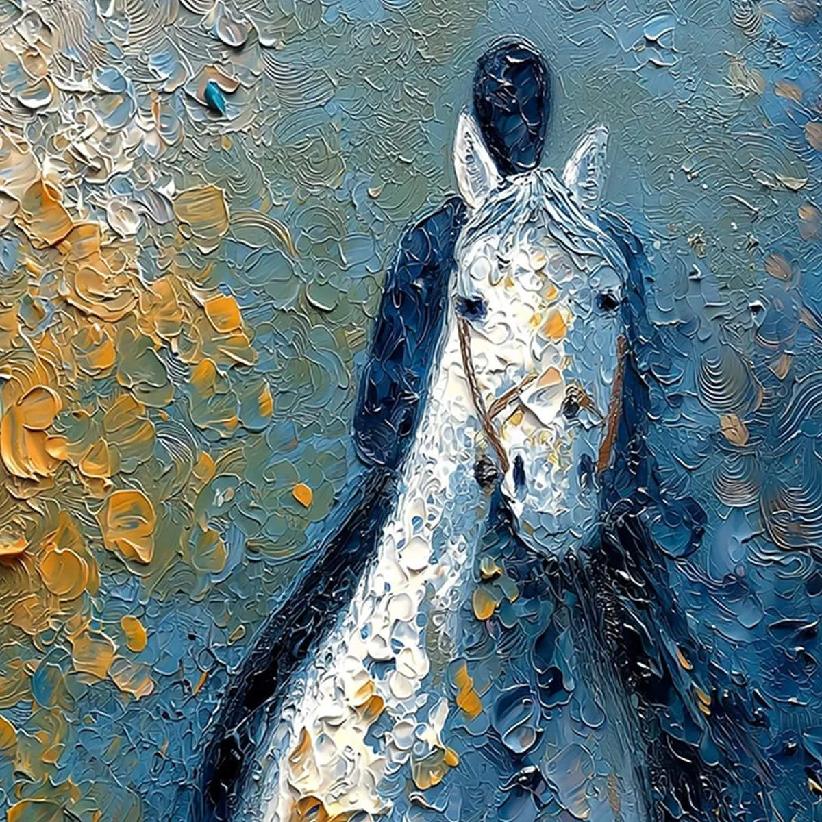NOBLE COMPANION: Textured Impasto Horse and Rider Painting | rectangular format, hand-painted canvas edge