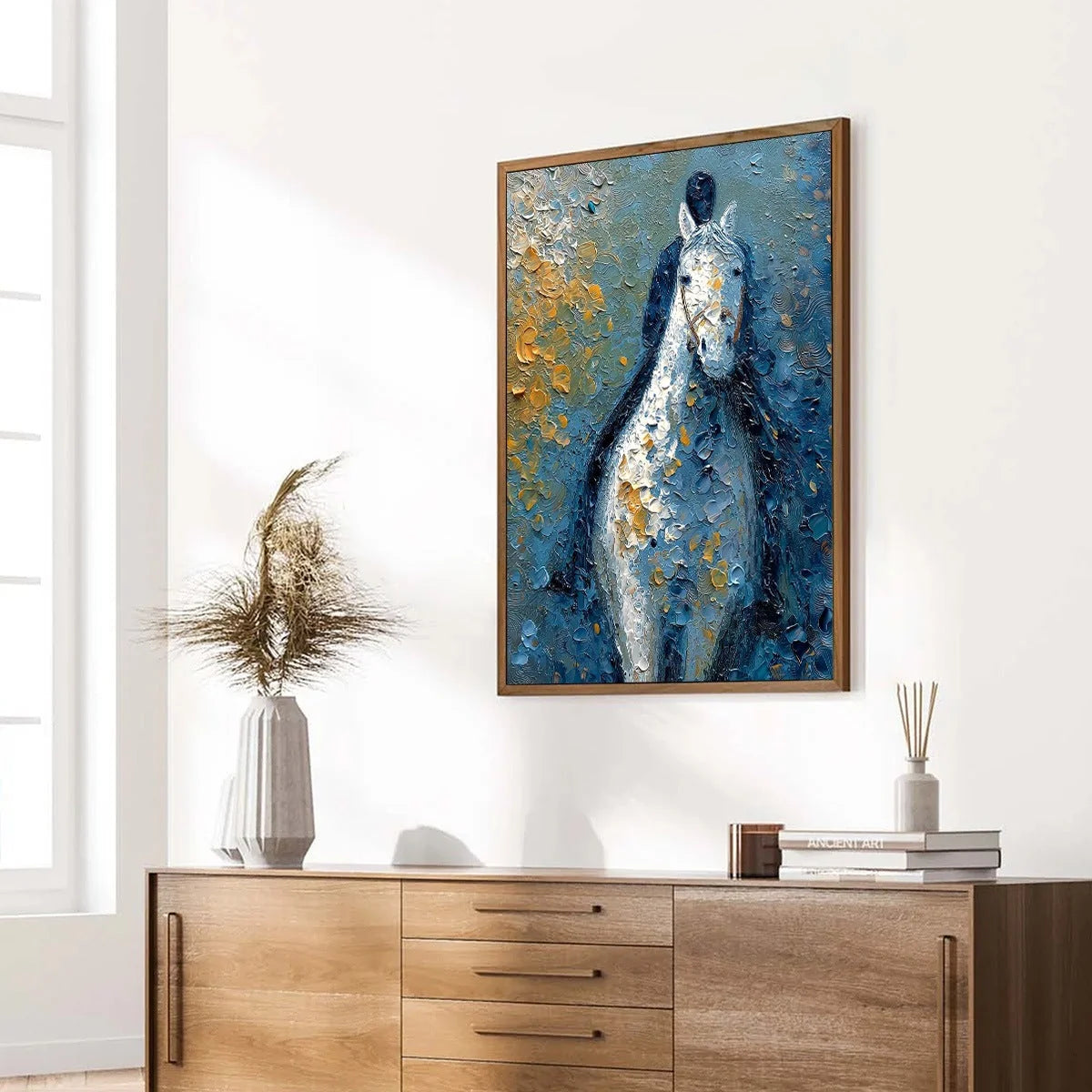 NOBLE COMPANION: Textured Impasto Horse and Rider Painting | multi-color palette, original oil on stretched canvas art