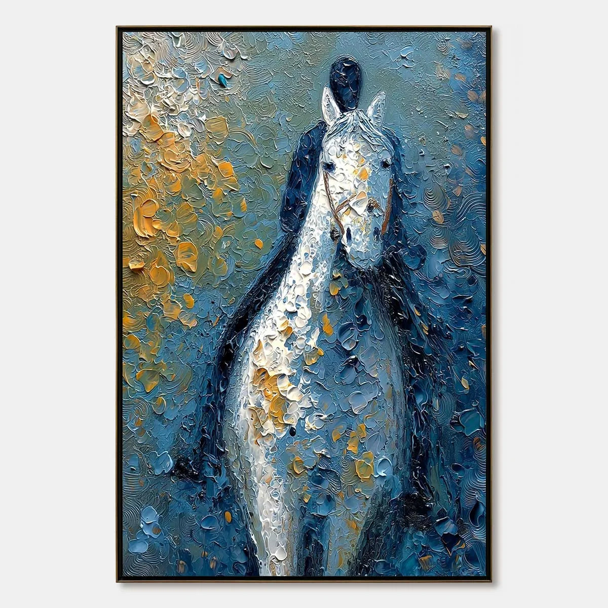 NOBLE COMPANION: Textured Impasto Horse and Rider Painting | hanging in living room, Abstract wall art